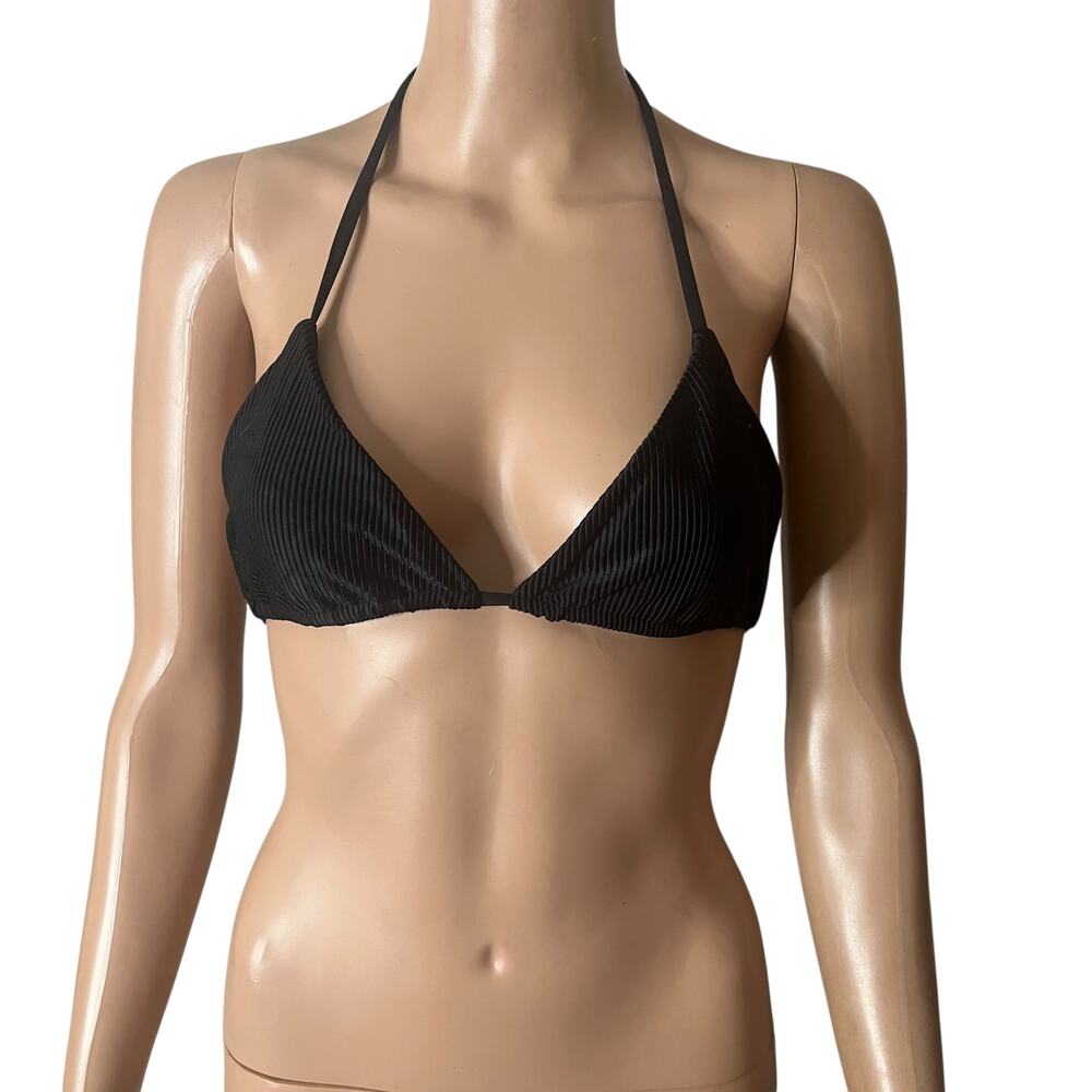 Frankies Bikinis Top Womens Medium Black Triangle Ribbed